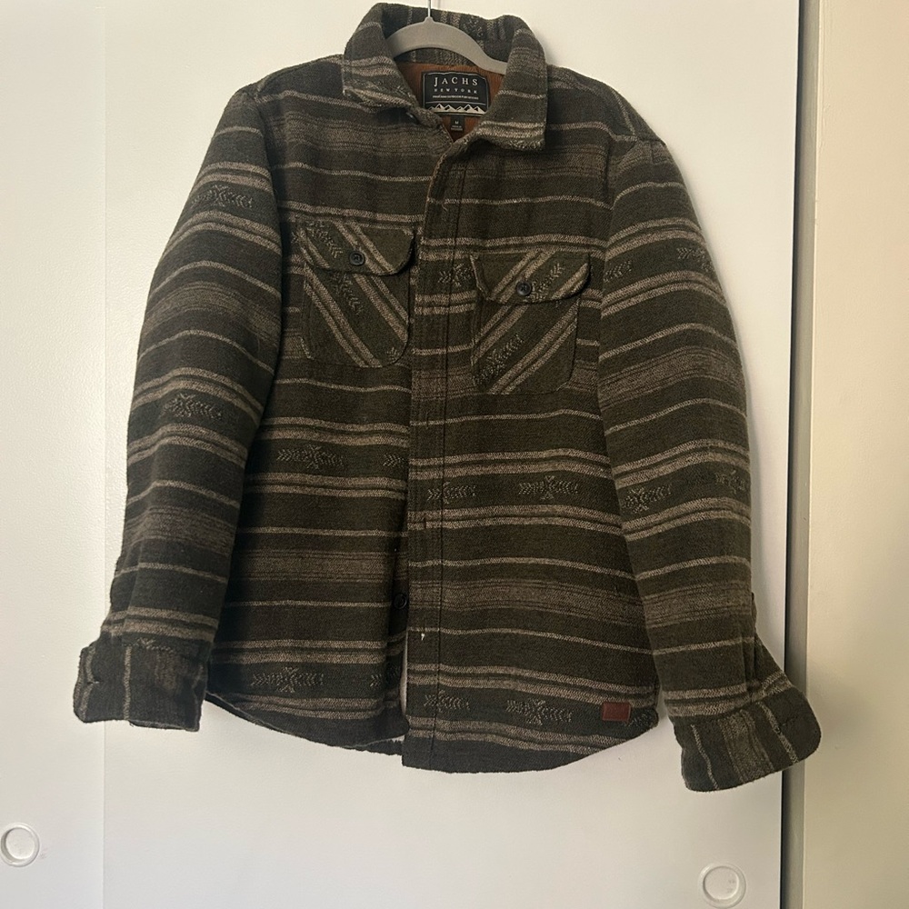 Jachs Men's Olive & Tan Striped Shirt Jacket